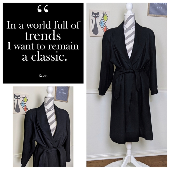 Vintage Jackets & Blazers - Vintage Chic Black 100% Wool Full Length Coat